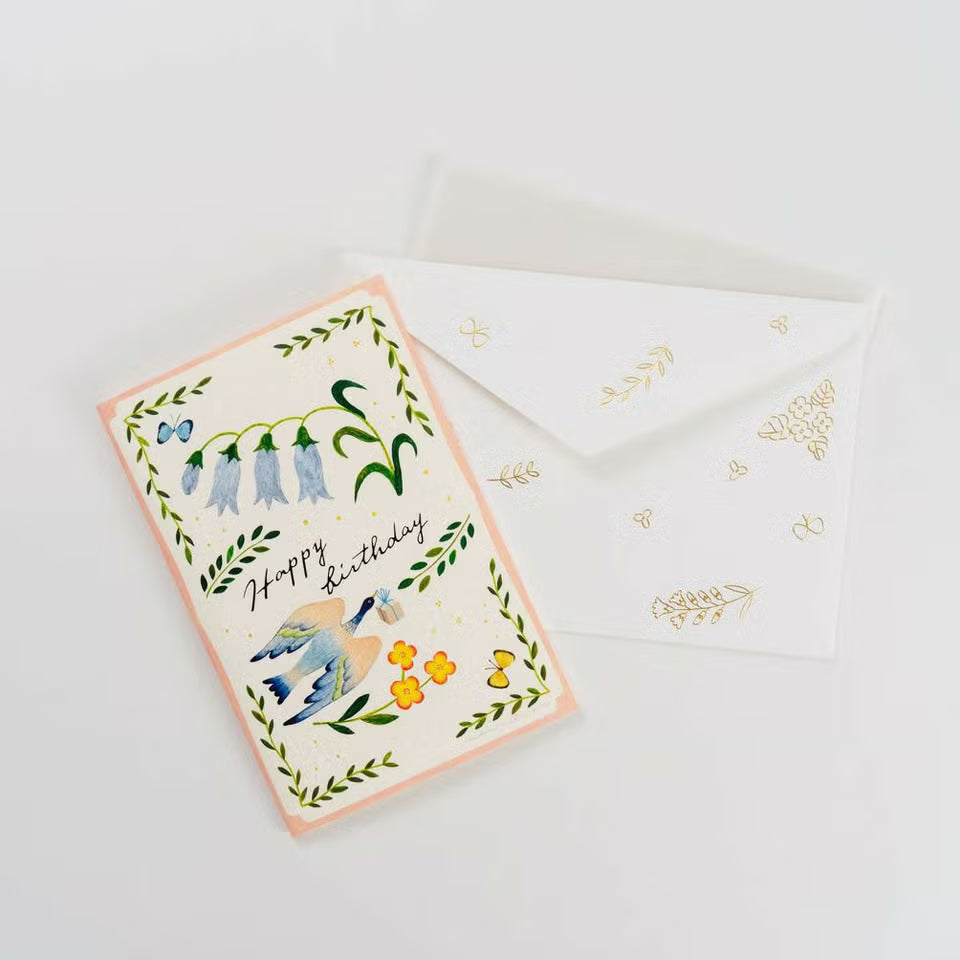 Birthday Card – Bird Birthday Card Pink by Midori Asano