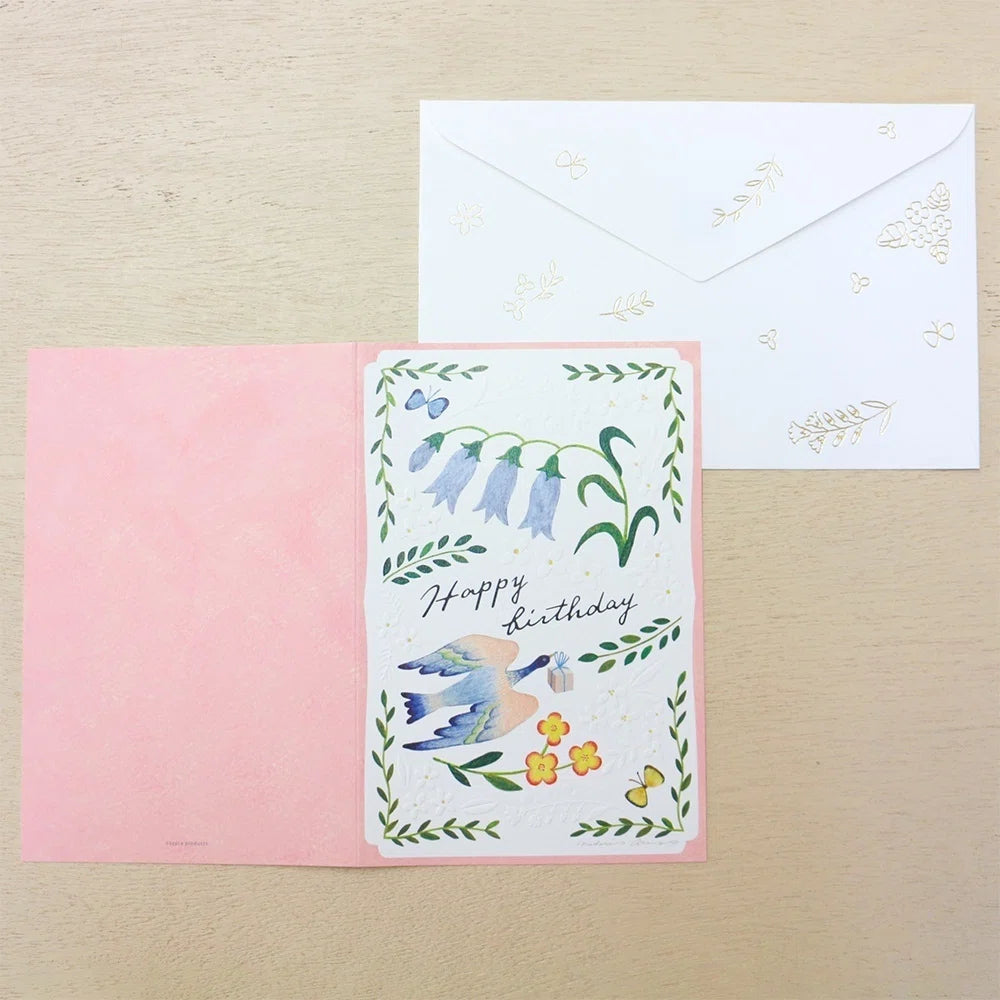 Birthday Card – Bird Birthday Card Pink by Midori Asano