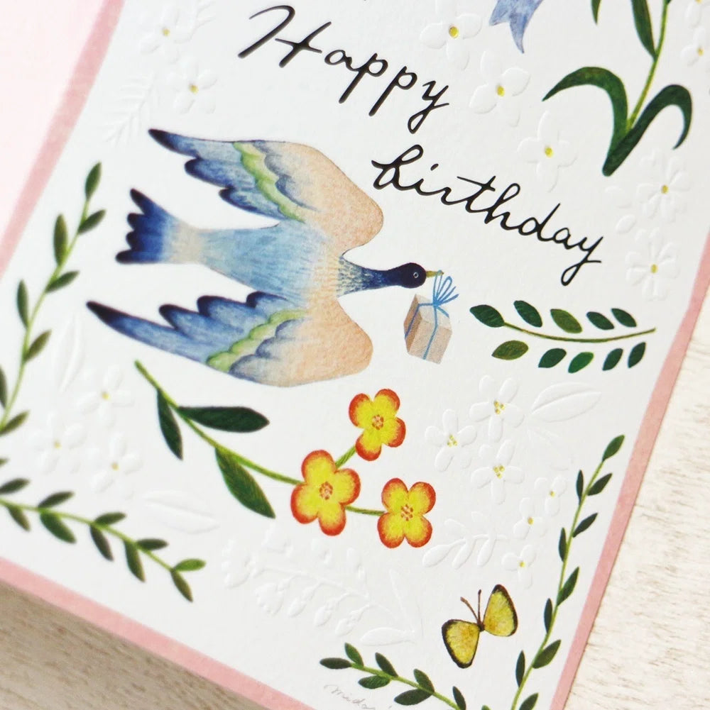 Birthday Card – Bird Birthday Card Pink by Midori Asano