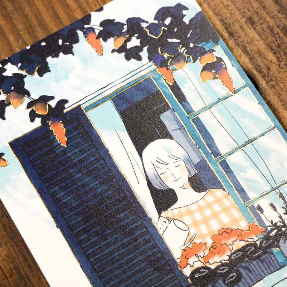 Postcard – Watering plants by the Window by Sayuri Fujimaki