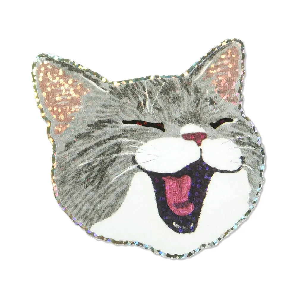 Water-Resistant Sticker – Smiling Grey Cat