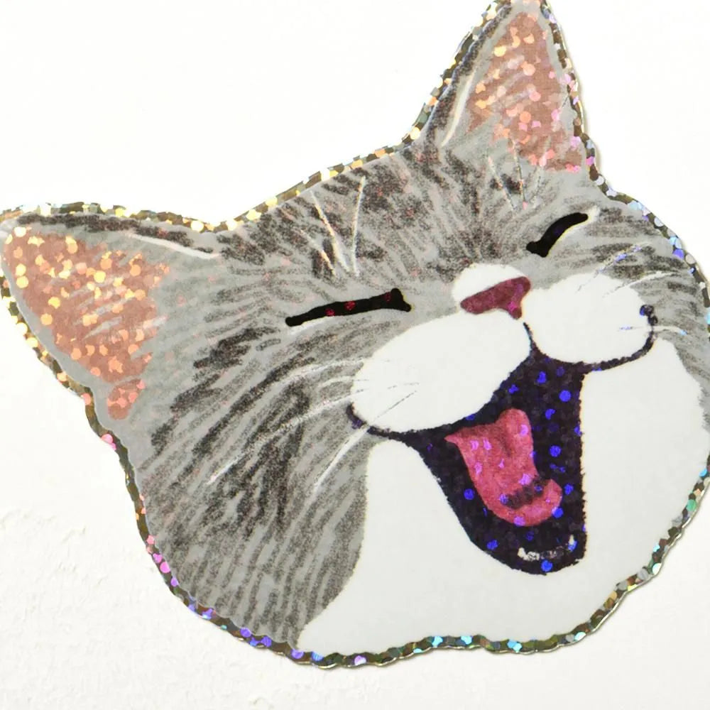 Water-Resistant Sticker – Smiling Grey Cat