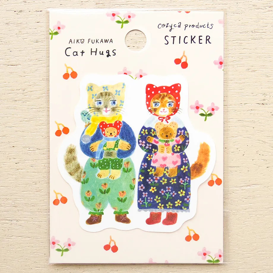 Water-Resistant Sticker – Cat Hugs by Aiko Fukawa